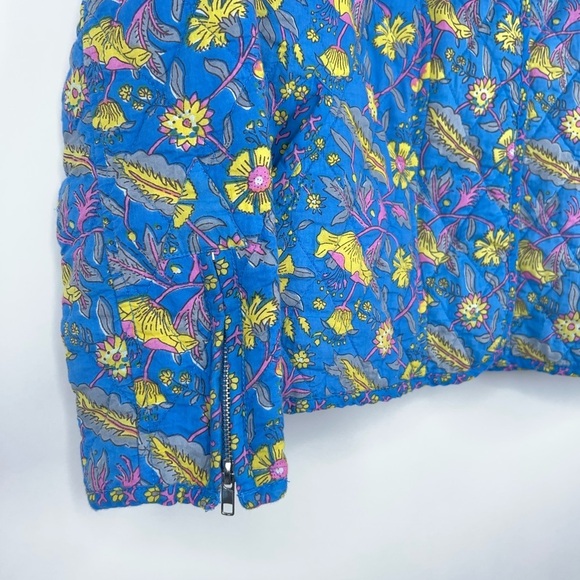 Anthropologie dRA Blue Yellow Quilted Floral Jacket Zip Front Block Print Small - Picture 4 of 12